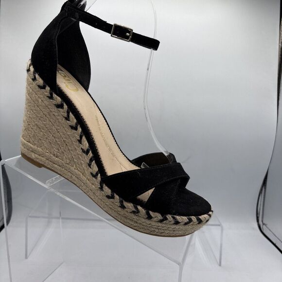 Circus Sam Edelman Womens Renee Platform Wedge Sandals 8.5M Black Ankle Strap - Picture 1 of 9